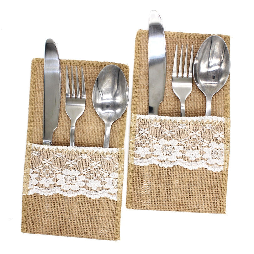 Dinner Napkins Linen, Table Decor, Linen Cutlery Pouch, Rustic